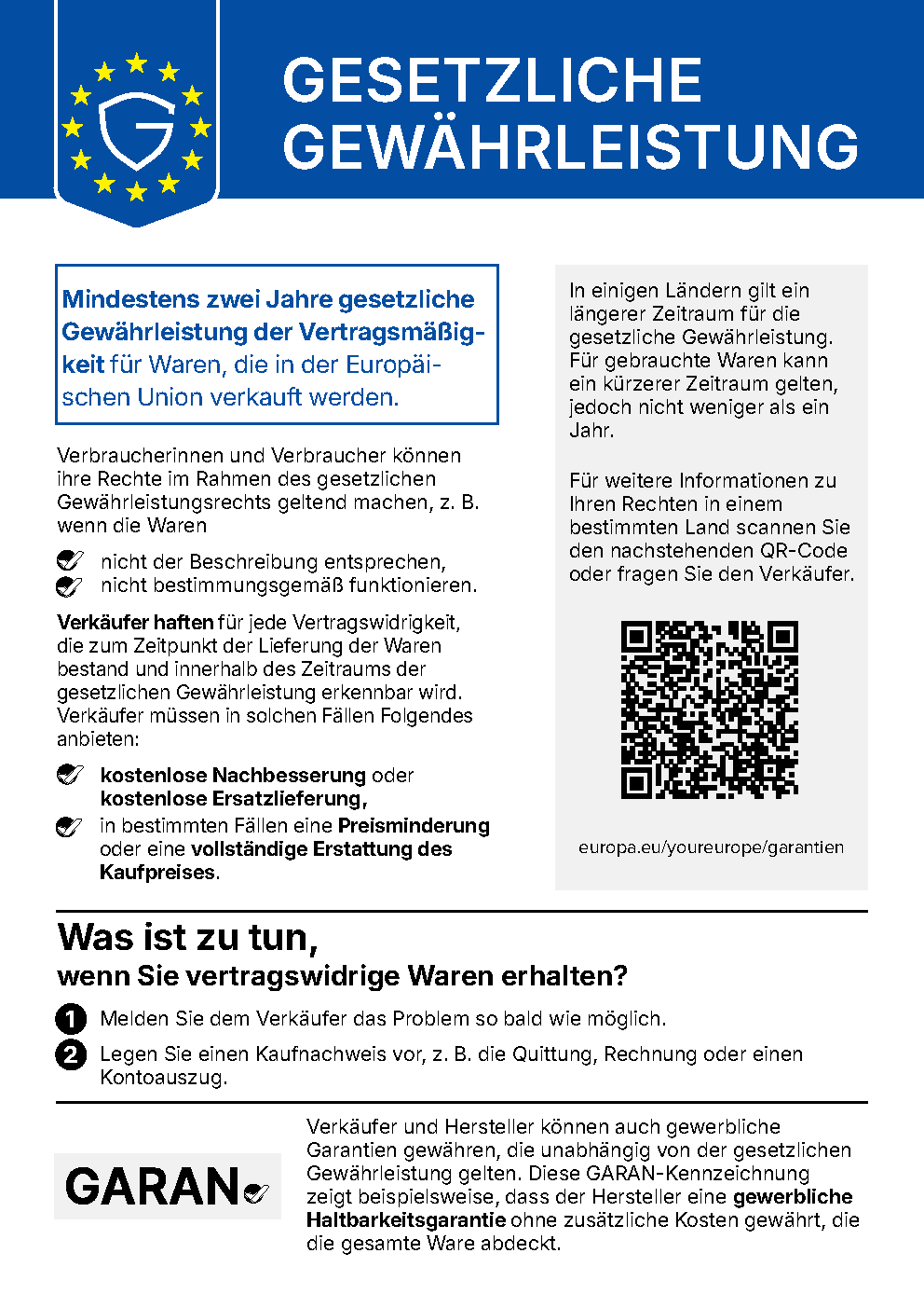 EU-harmonisierter Hinweis zur gesetzlichen Gewährleistung