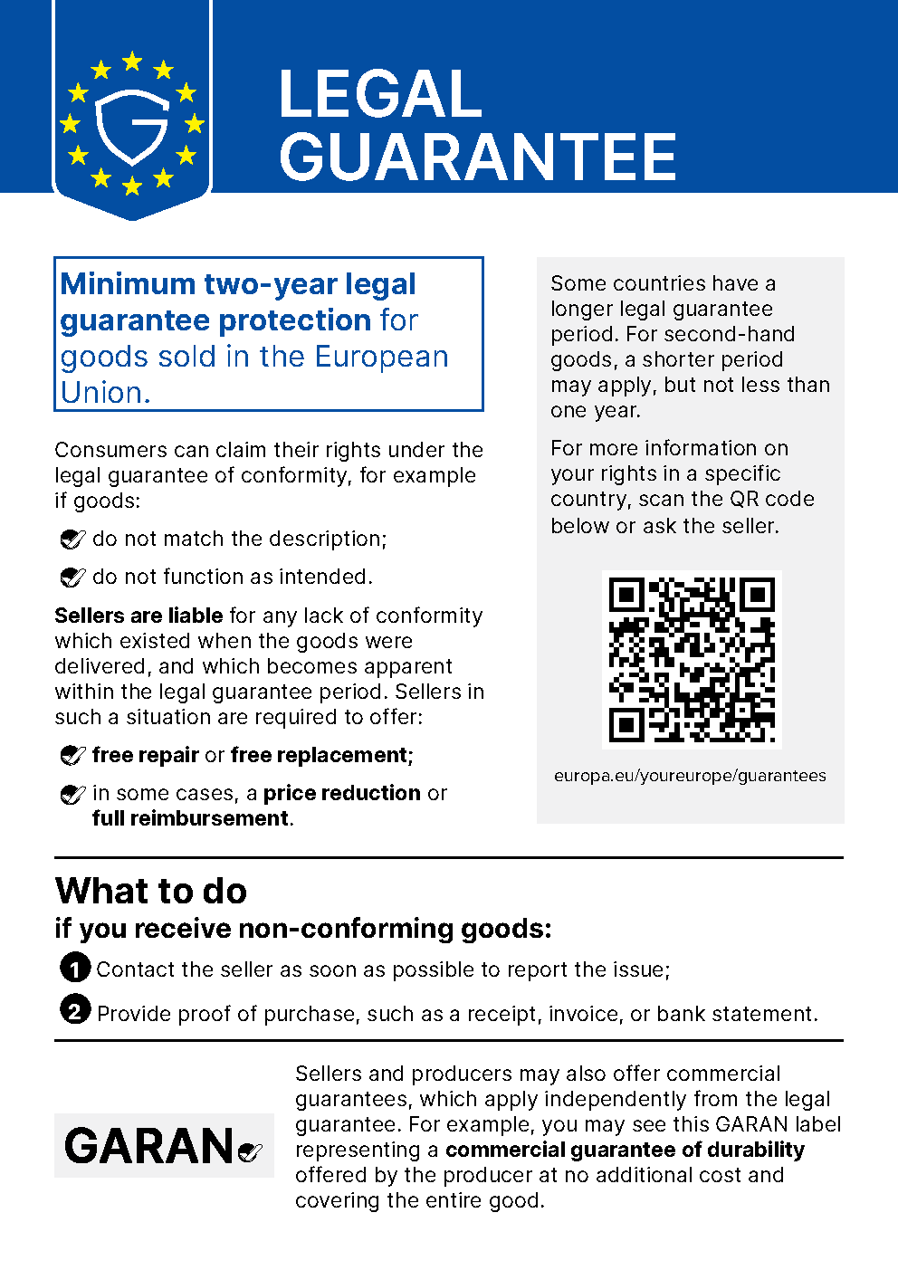 EU harmonised legal guarantee notice